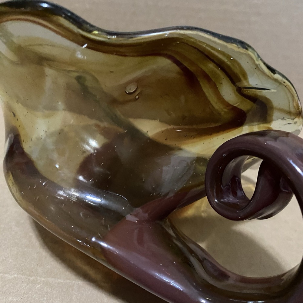 Vintage‎ Murano Style Swirl Sculptured Art Amber Brown Glass Glass Candy Dish - Picture 10 of 11